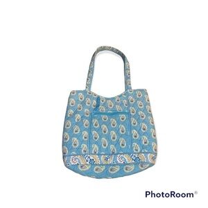 Vera Bradley Blue Paisley Quilted Cotton Tote Bag Shoulder Purse‎ Bermuda Blue